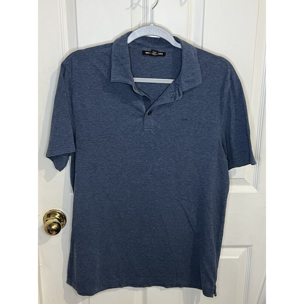 Michael Kors Polo Shirt Mens Medium Blue Embroidered Logo Collared Short Sleeve - Picture 2 of 9
